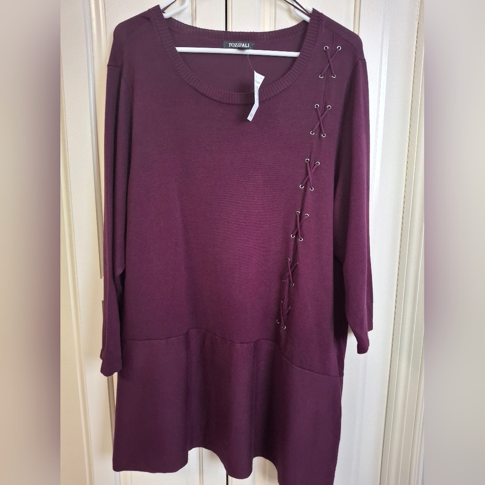 Roz & Ali Plum Lace-Up Tunic Sweater